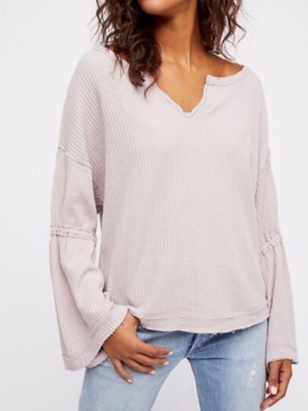 Free People Dahlia Thermal Knit Bell Sleeve Top